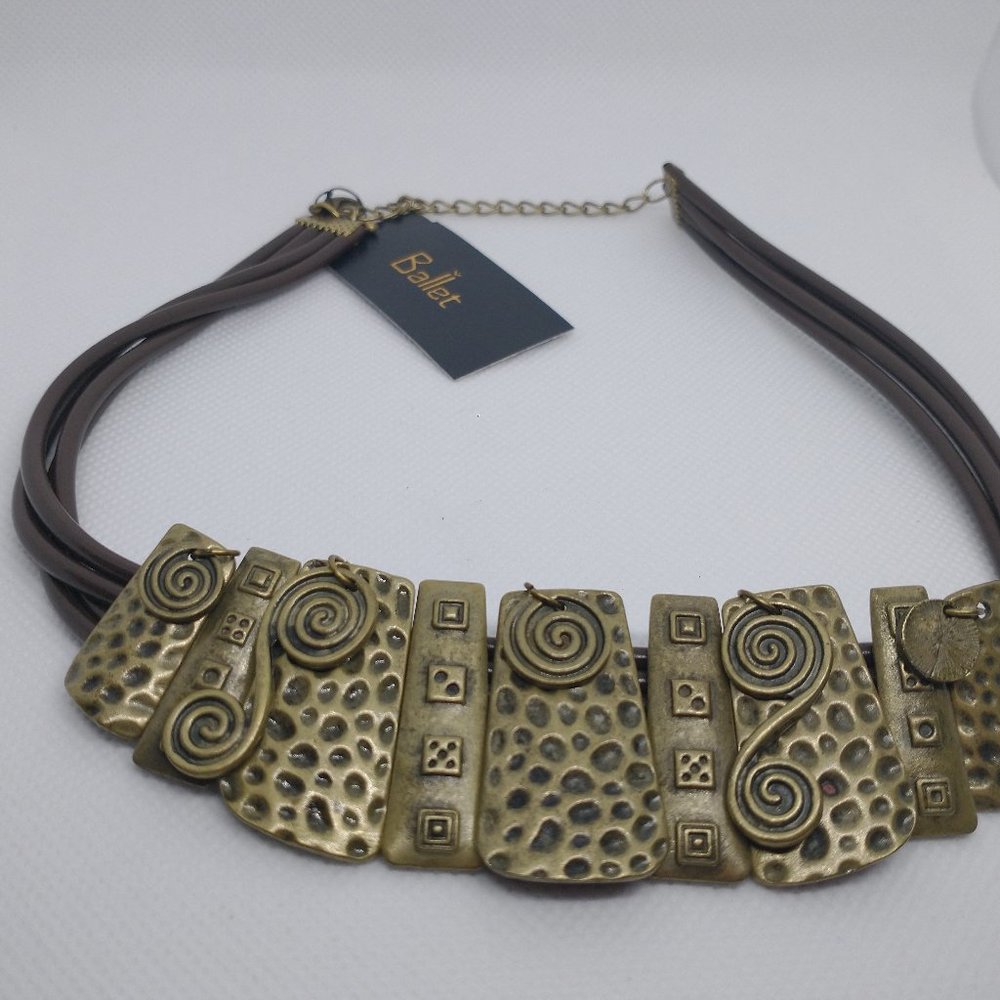 Brass-Tone Necklace with Symbolic Dice Markings